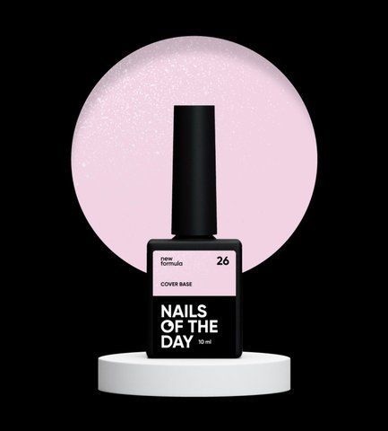 Nailsoftheday Cover base NEW Formula 26 &mdash; ніжно-рожеве зі срібним шимером, з більш холодним полиском, камуфлююче базове покриття для нігтів, 10 мл 00546 фото