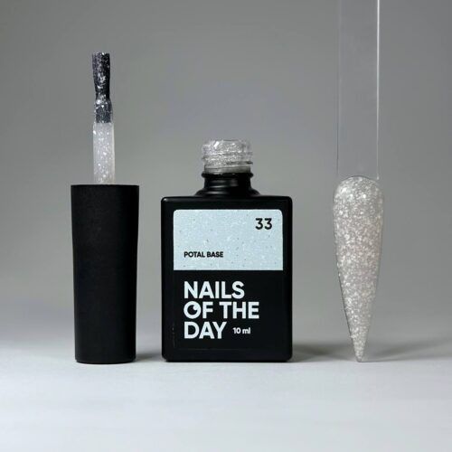 NAILSOFTHEDAY Potal base 33 &mdash; напівпрозоре базове покриття з білосніжною поталлю та срібнім дрібним рефлективом, 10 мл 01155 фото