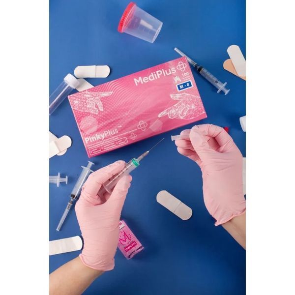 Рукавички нітрилові MediPlus PinkyPlus 3,7 г Рожеві, розмір XL, 100 шт 01446 фото