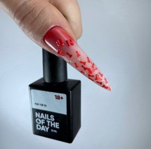 NAILSOFTHEDAY FUN! top 02 - финишное покрытие для ногтей с красным арт-декором, без липкого слоя, 10 мл 01216 фото