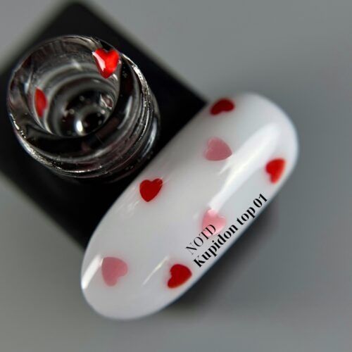 NAILSOFTHEDAY Kupidon top 01 &mdash; нежное финишное покрытие для ногтей с насыщенно красными и розовыми сердечками, без липкого слоя, 10 мл 01218 фото